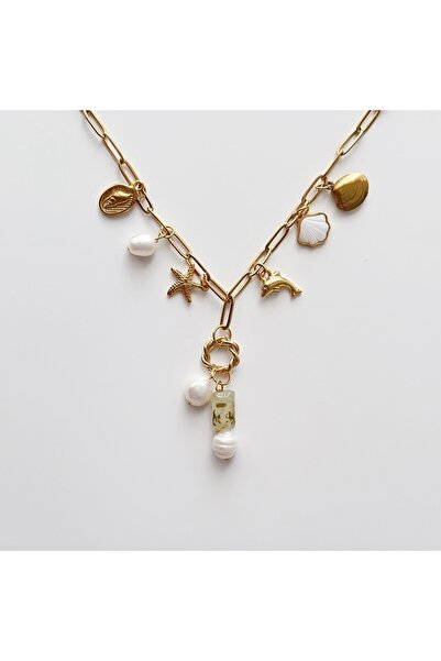 Boise Atelier Prehnit Pearl Steel Necklace | Çelik Kolye
