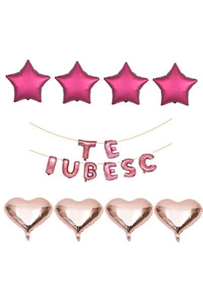 Domi Party & Gifts Set de 16 baloane folie I LOVE YOU auriu roz , inimioare a...