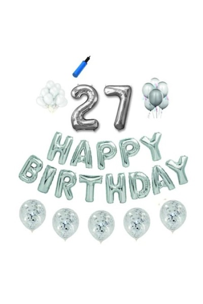 Domi Party & Gifts Set baloane Happy Birthday , 27 ani, argintiu