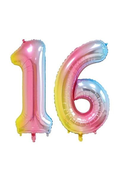 Domi Party & Gifts Set of 2 foil number balloons, Rainbow, 16th birthday, 100 cm