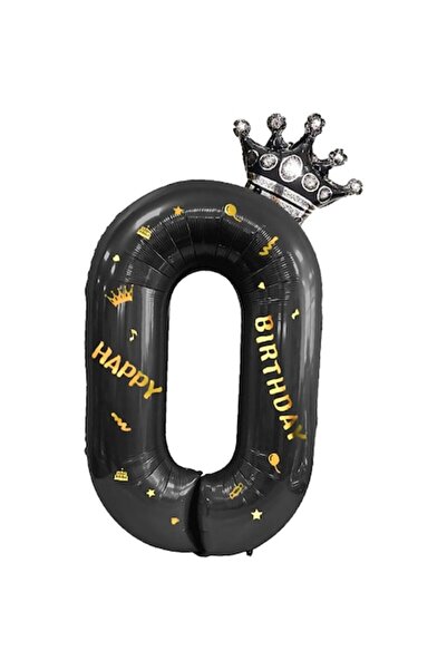 Danex Metallic Foil Balloon – Number 0 with Crown, 'Happy Birthday', 100 cm, Black