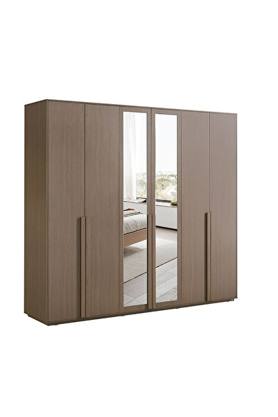 Danube Home خزانة ملابس أليسون بستة أبواب مع مرآة وأدراج - خشب بلوط طبيعي، خشب هندسي، ٢٤٠×٥٧×٢٢٠ سم