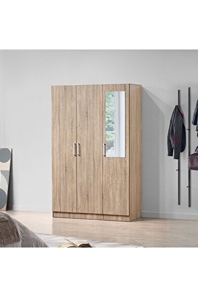 Danube Home خزانة ملابس فاخرة بثلاثة أبواب مع مرآة، مصنوعة من خشب البلوط الفرنسي سونوما، وخمسة أرفف، وضمان لمدة عامين