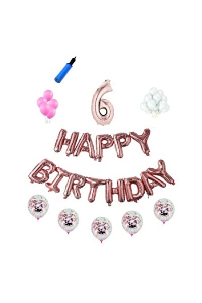 Domi Party & Gifts Set baloane Happy Birthday , 6 ani, 40 piese, rose gold,