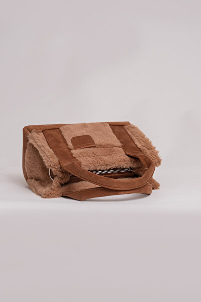 CANTACOMBINE Women's Plush Crossbody Mini Tote Bag Brown