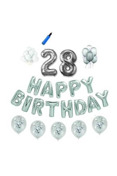 Domi Party & Gifts Set baloane Happy Birthday, 28 ani, argintiu