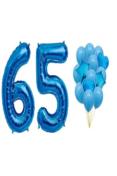 OEM Σετ 16 μπλε μπαλονιών, επέτειος 65 ετών, αριθμός 100 cm, αστέρια 45 cm, κ...