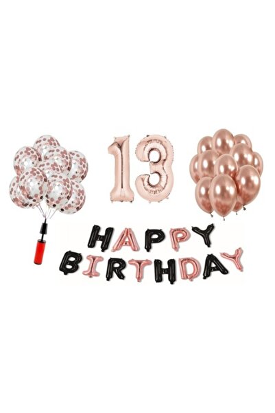 Domi Party & Gifts Set 36 baloane , Happy Birthday rose gold/negru aniversare...