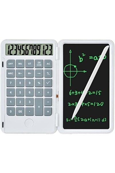 Danex Rechargeable Handheld Calculator with Erasable Writing Board, Danex, 12-digit LCD, 15 cm, White