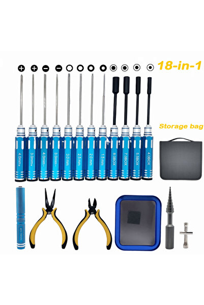 Choice مجموعة أدوات RC زرقاء مكونة من 18 قطعة، مفك براغي، كماشة، مقبس، مفتاح ...