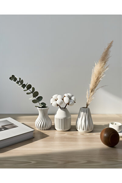 BEBÜTO 3'lü Lüks Beton Vazo Seti - Mini Vazo Seti - Dekoratif Set