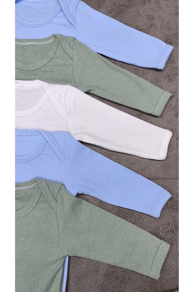 vieso 5-Piece Colorful Long-Sleeved Cotton Snap-On Baby Bodysuit with Report