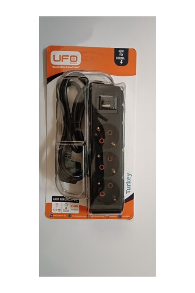 Merkezav Tekno Akım Korumalı Anahtarlı Kablolu Üçlü Grup Priz Siyah 1.5 Metre 3500w