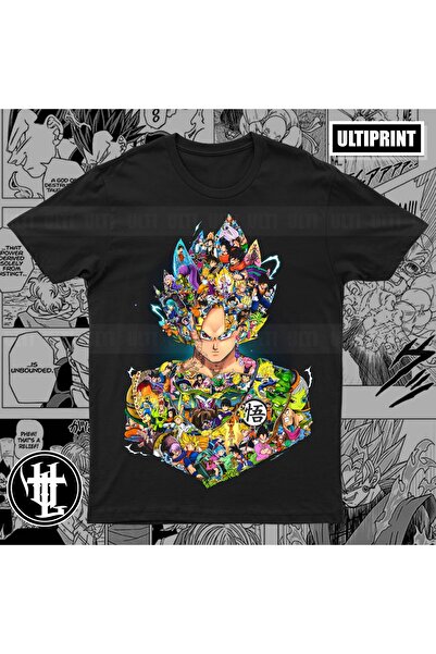 FG KONNİCHİWA Dragon Ball Z Anime Printed Unisex Black Tshirt Son Goku Gohan Vegeta