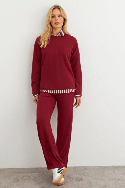 Cool & Sexy Women's Burgundy Bottom Top Pants Set Col28