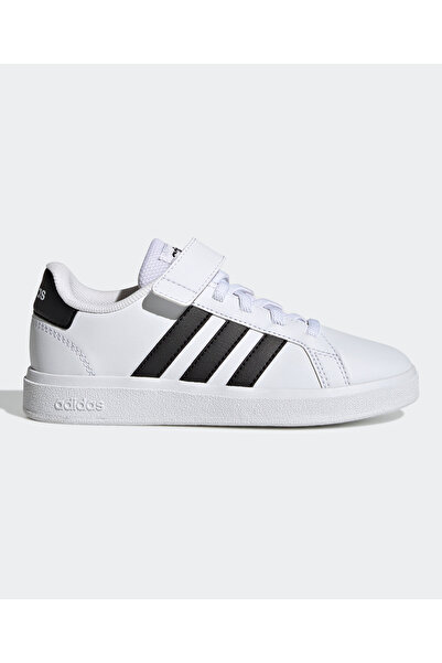 adidas حذاء جراند كورت 2.0 للأطفال برباط مطاطي وخطاف وحلقة - أبيض
