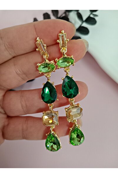 mos&more Purple Detailed Crystal Stone Dangle Earrings