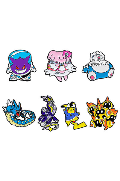 Miniso 7pcs Pokemon Pin 7pcs Pokemon Lapel Pins Set Pikachu Snorlax Gyarados Gengar Metal Alloy Backpack Ba