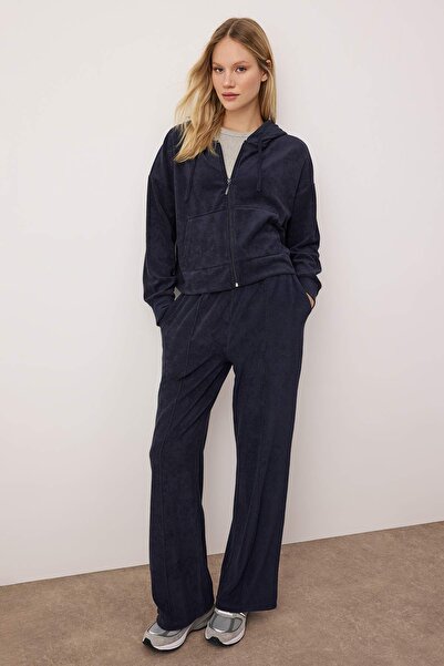 Trendyol Collection Σετ φόρμας πλεκτής πετσέτας με φερμουάρ Navy Blue TWOAW26EM00002