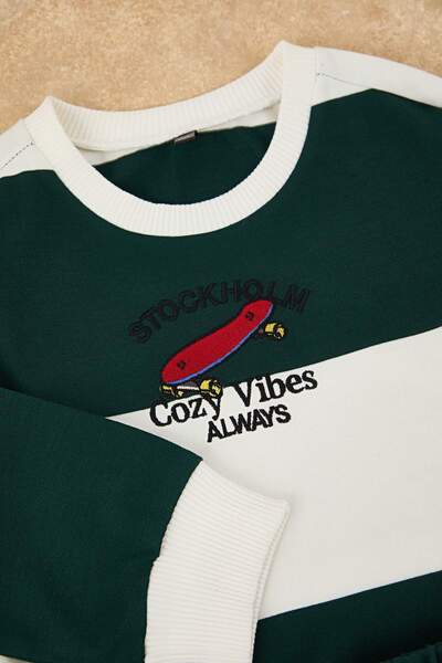 TRENDYOLKIDS Green Cotton Transitional Embroidered Regular Boy Knitted Bottom - Top Set Tkdaw26Au00068