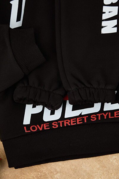 TRENDYOLKIDS Black Animal Printed Cotton Boys Knitted Bottom - Top Set Tkdaw26Au00055