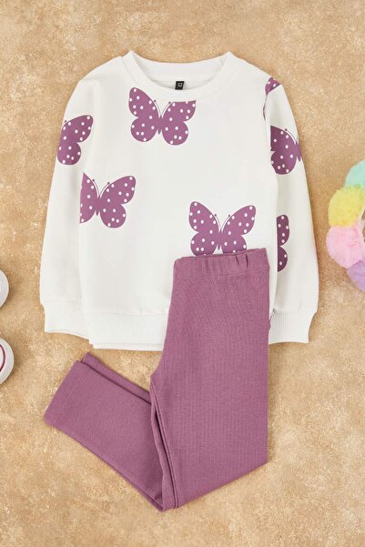 TRENDYOLKIDS طقم سترة محبوكة للفتيات مطبوعة من القطن بنسبة 100% من إكرو - طقم علوي TKDAW26AU00066