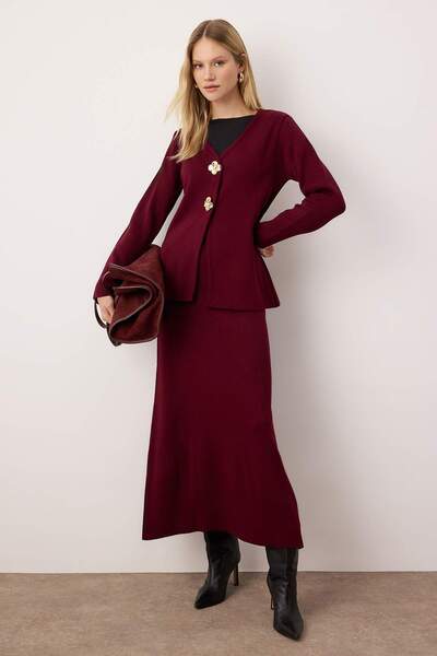 Trendyol Modest Plum Buckle Regular Pike Plain Knitwear Hijab Bottom - Top Set Tctaw26Us00011