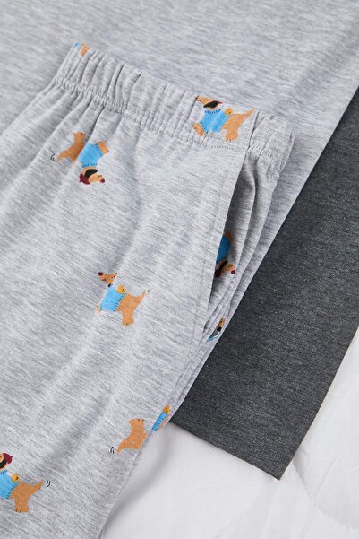 Trendyol Collection Πολύχρωμο βαμβακερό σετ πιτζάμες με μακρύ πλεκτό μανίκι με στάμπα σκύλου TMNAW26PT00047