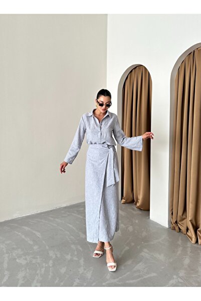 Laluvia Coffee Lacing Detailed Skirt Set