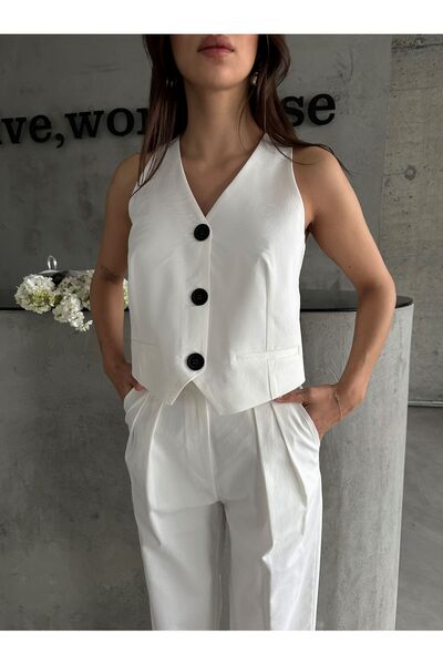 Laluvia Kő színű hátul részletes mellény férfias nadrág szett