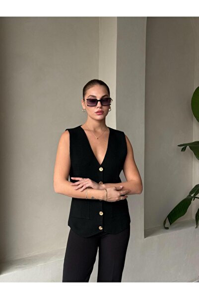 Laluvia Black Cherry Gold Buttoned Vest