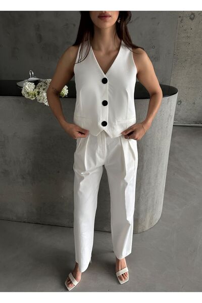 Laluvia Kő színű hátul részletes mellény férfias nadrág szett