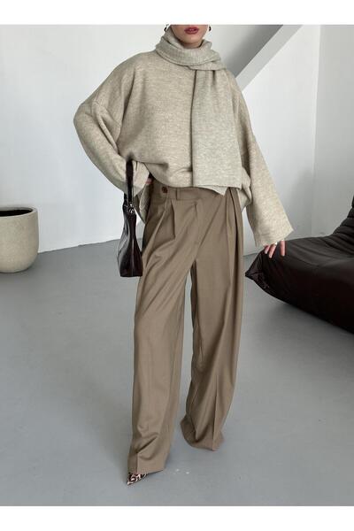 Laluvia Karamel Beli Button Pleated Detailed Trousers