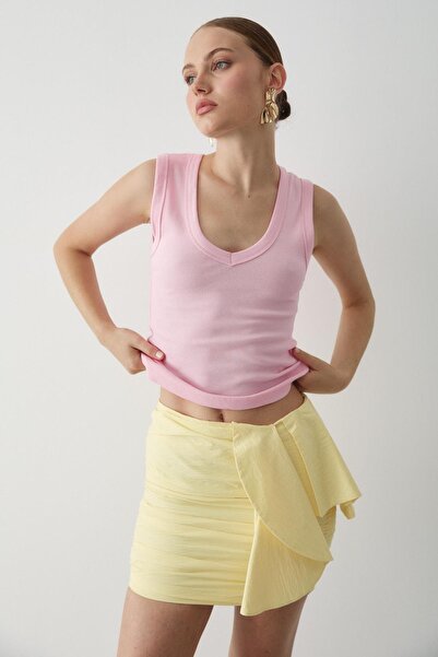 Laluvia Gelber Volant-Minirock