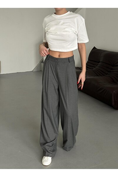 Laluvia Anthracite Business Double Pleated Trousers
