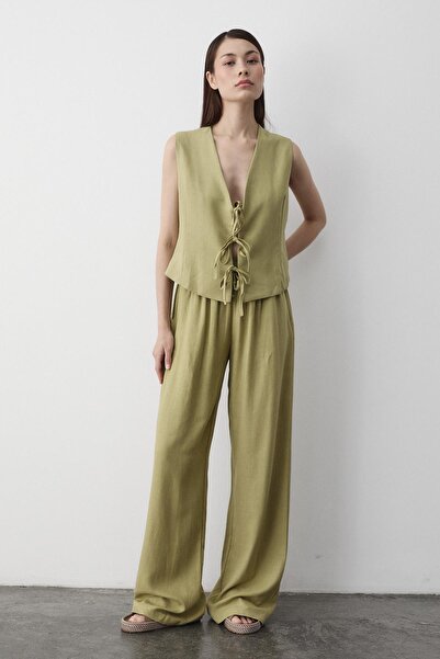 Laluvia Khaki 3 Lace-Up Vest Muslin Set