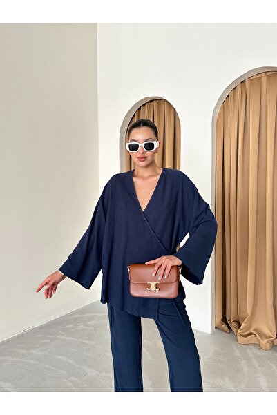 Laluvia Ecru kétsoros pamut kimonó nadrág szett