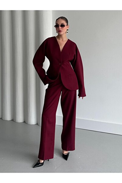 Laluvia Bordó Lorah derékig érő kabát és nadrág szett