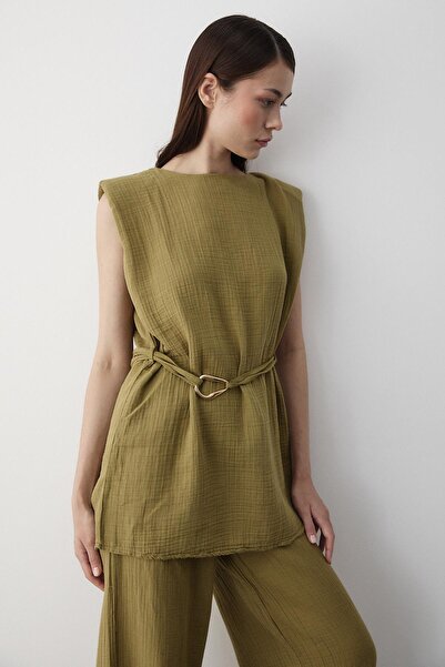 Laluvia Khaki Accessory Detailed Double Set