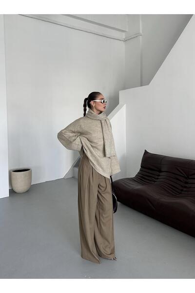 Laluvia Karamel Beli Button Pleated Detailed Trousers