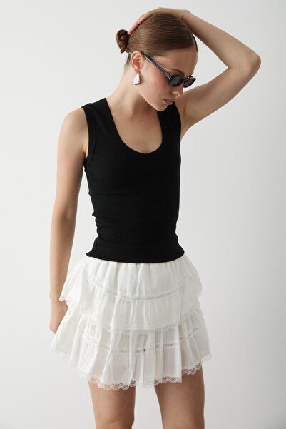 Laluvia White Lace Skirt with Shorts