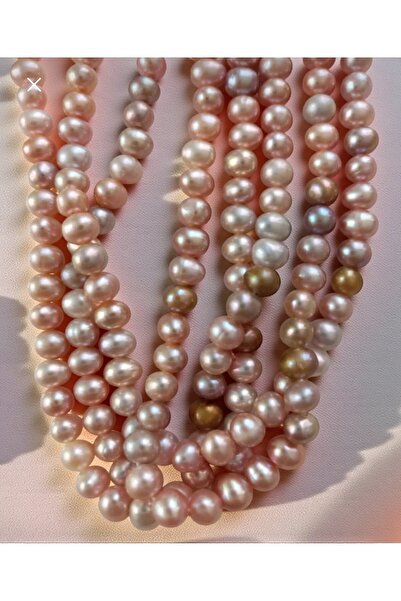 Mudita Tasarım pembe orijinal gerçek doğal tatlı su incisi kolye 7-8 mm