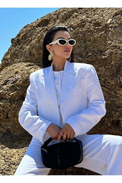 Laluvia Kurze Leinenjacke - Weißer Baumwollstoff