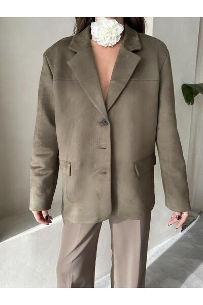 Laluvia Khaki Latte Bone Buttoned Suede Jacket