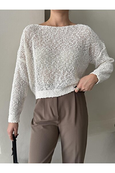 Laluvia Cream Spider Knitwear Relaxed Cut Sweater
