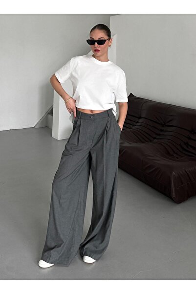 Laluvia Anthracite Business Double Pleated Trousers