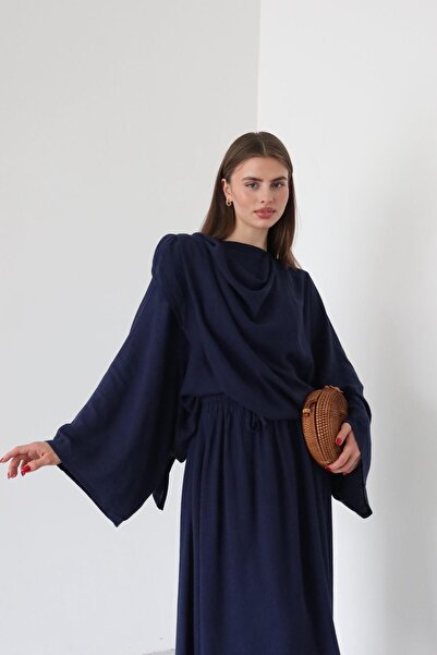 Laluvia Sötétkék Cape blúz szoknya szett