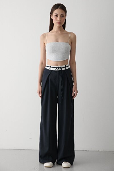 Laluvia Detailní design kalhot s tmavě modrým provazovým páskem - 3576