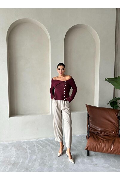 Laluvia Stone Baggy Fabric Trousers