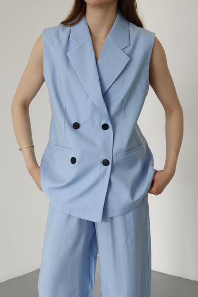 Laluvia Set pantaloni vestă cu nasturi albastru și negru